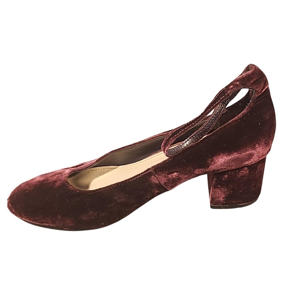 Saks Fifth Avenue Burgundy Crushed Velvet Block Heel Pumps hoes Womens Size 9